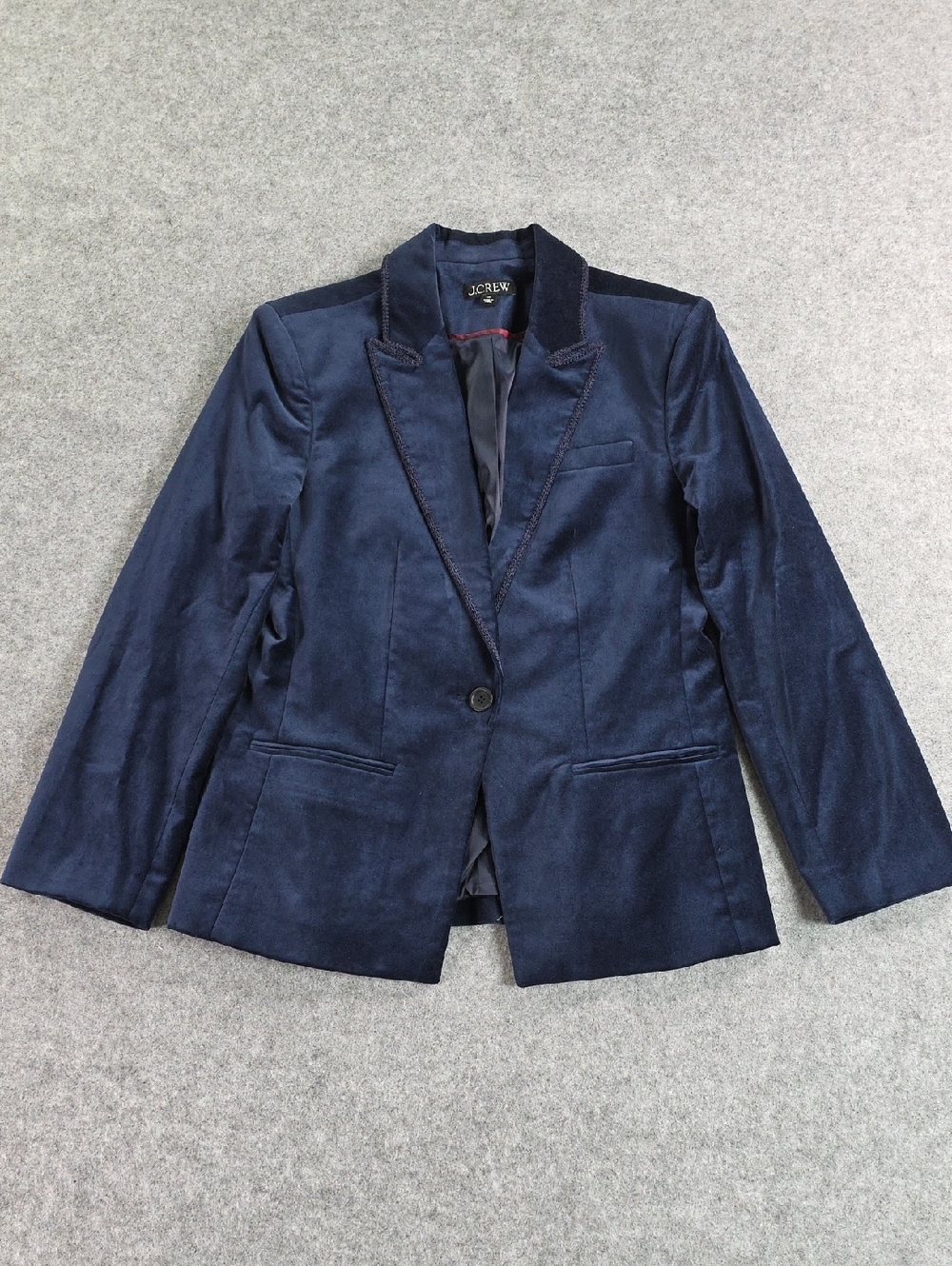J. Crew Women's Navy Blue Velvet Single-Button Blazer Sz 10 Jacket Lined Party